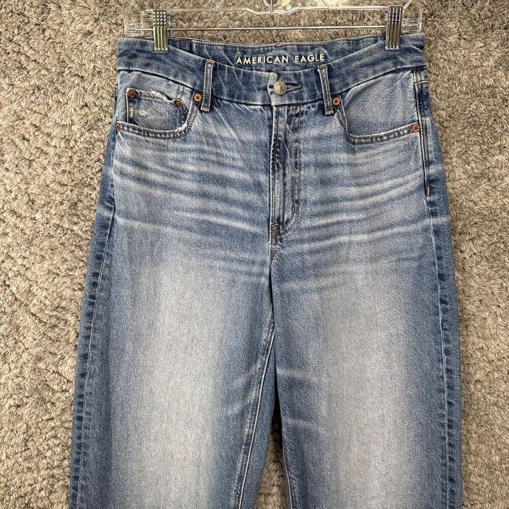 American Eagle Curvy Super High Rise Baggy Straight Jeans 6 Long Medium Wash - Picture 2 of 13